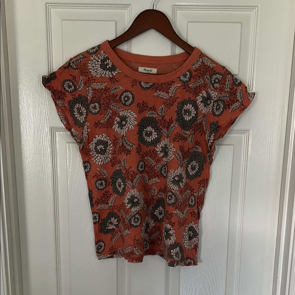 Madewell Floral Print Women's Top - Rust and Gray Size M